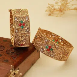 Saraf RS Jewellery Set Of 2 Gold Plated Multi stone Studded Antique Bangles image 2