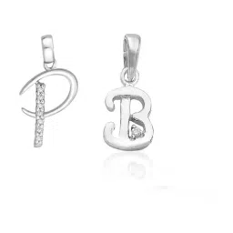 Taraash 92.5 Sterling Silver 'P' & 'B' Initial Letter Couple Pendants-picture-27