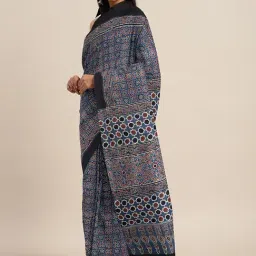Kalakari India Blue Cotton Ajrakh Print Saree With Unstitched Blouse-image-7