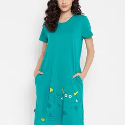 Clovia Turquoise Printed Night Dress-picture-14