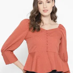 Carlton London Coral Self Design Peplum Top-image-0