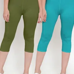 Gracit Green & Blue Mid Rise Capris - Pack Of 2-image-59