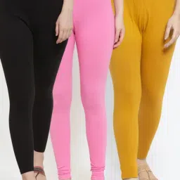Gracit Black & Pink Mid Rise Leggings - Pack Of 3-image-82