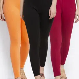 Gracit Black & Maroon Mid Rise Leggings - Pack Of 3-image-74