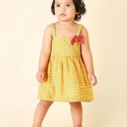Fabindia Kids Yellow Printed Dress-image-3