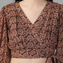 MASAKALI.CO Coffee Brown Floral Print Crop Top image 5