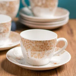 Clay Craft Printed Colour Beige Line Fine Ceramic Cup Saucer Set of 12 ( 6 Cups + 6 Saucers) - 180 ml each image 5
