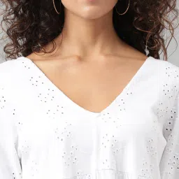 Anai White Cotton Embroidered A Line Dress image 5