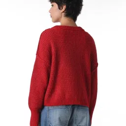 Only Red Blended Woven Design Pullover image 2