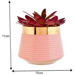 Tayhaa Pink & Red Ceramic Vibrant Planter With Crimson Artificial Succulent Plant image 5