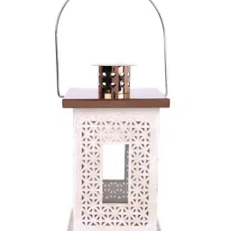 Tayhaa Cream Metal Lantern with Glossy Finish & Handle image 4