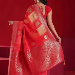 Libas Art Red Woven Saree With Unstitched Blouse image 2