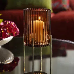 Pure Home and Living Brown Glass Textured Hurricanes image 2