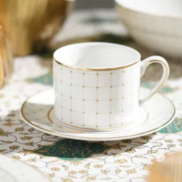 Pure Home and Living White Ceramic Solid Tea Cups and Saucer image 2