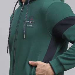 Monte Carlo Bottle Green Regular Fit Colour Block Hooded Sweatshirt image 5