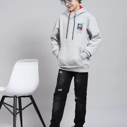 Monte Carlo Kids Grey Melange Printed Full Sleeves Sweatshirt image 5