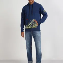 Lee Blue Cotton Slim Fit Printed Hooded Sweatshirt image 5