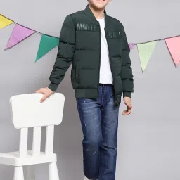 Monte Carlo Kids Dark Green Solid Full Sleeves Jacket image 5