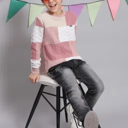 Monte Carlo Kids Pink Self Design Full Sleeves Sweater image 5