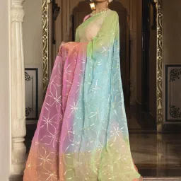 Calmna Multi-Color Multisky Gotapatti Pure Chiffon Saree image 2