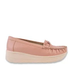 Shoetopia Women's Peach Wedge Loafers image 2
