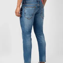 Spykar Vintage Blue Cotton Slim Fit Distressed Jeans image 2