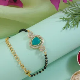 I Jewels Artificial Stones Studded & Beaded Drop Shaped Wraparound Bracelet Manglsutra-picture-23