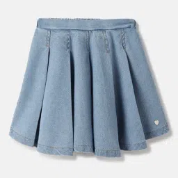 Blue Giraffe Girls Blue Pure Cotton Solid Skirt-image-25