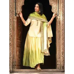 NUHH Yellow & Green Jashn Ombre Satin Choli Skirt & Dupatta Set image 5