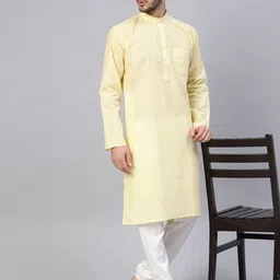 SOJANYA Men Yellow Solid Straight Kurta image 2