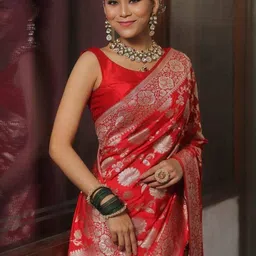 THE AQUARIUS Ethnic Motifs Zari Heavy Work Saree With Blouse Piece image 3