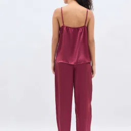 Clovia Maroon Satin Regular Fit Night Suit image 2