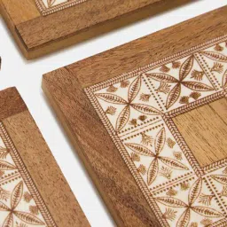 Fabindia Naksh Natural Wood Textured Coaster - Set of 4 image 5
