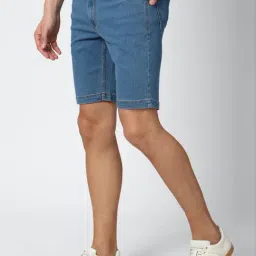 Peter England Blue Cotton Regular Fit Denim Shorts image 3