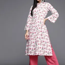 Libas Women White & Pink Floral Printed Flared Sleeves Monochrome Kurta-picture-11