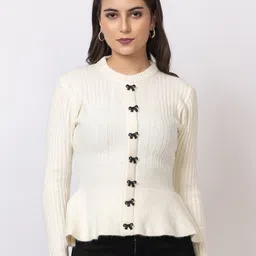 GFO Women Self Design Embellished Woollen Sweater-image-32