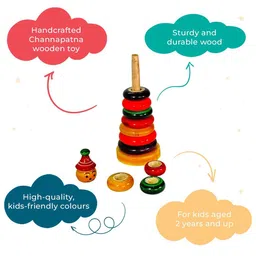 LITTLE GINNIE 12-Pcs Wooden Ring Stacker Toy Set image 3