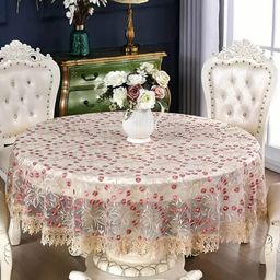TANLOOMS Cream Floral Embroidered 4 Seater Round Table Cover-picture-7