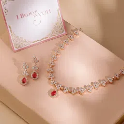 Rubans Gold-Tone Plated Red Set for Women image 2