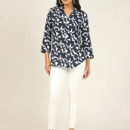 Mustard Navy & White Rayon Printed Shirt-image-70
