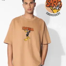 The Souled Store Beige Loose Fit Embroidery T-Shirt-image-30