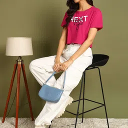 Moda Rapido Women Printed Drop-Shoulder Sleeves Bio Finish Applique T-shirt image 4