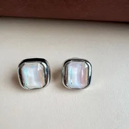 The Jewellery Tale Stainless Steel Silver-Plated Crystals Studded Square Shaped Studs-picture-39