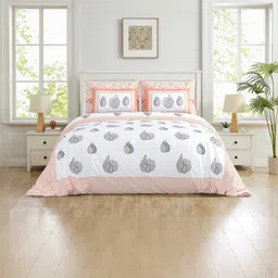 DHANOTA White & Blue Ethnic Motifs 180 TC Bedsheet with 2 Pillow Covers-picture-37