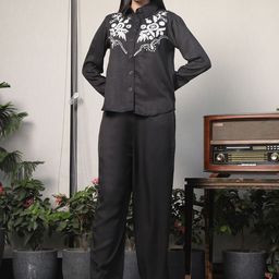 plusS Embroidered Shirt Collar Cotton Shirt With Trousers Co-Ords-picture-3