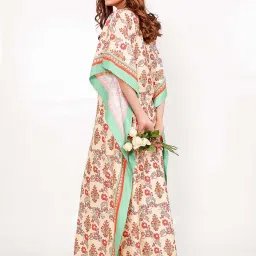 The Kaftan Company Cream Floral Relaxed Kaftan Nightdress image 5