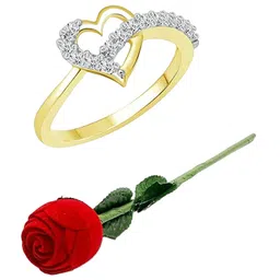 Vighnaharta Women Gold-Plated Cubic Zirconia Studded Ring & Velvet Rose Box Combo-image-46