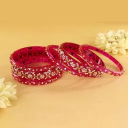 LAVAZZA Set Of 6 Zircon Diamond & Beads Work Glass Bangles image 3