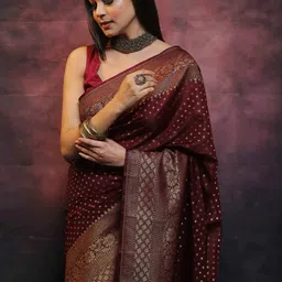 Snofi Creation Floral Woven Design Zari Kanjeevaram Saree With Unstitched Blouse-picture-47