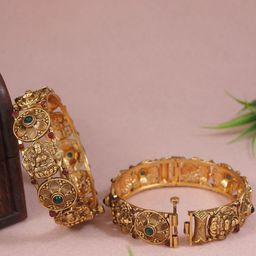 Anouk Set Of 2 Gold-Plated Stone Studded Temple Bangles-picture-16